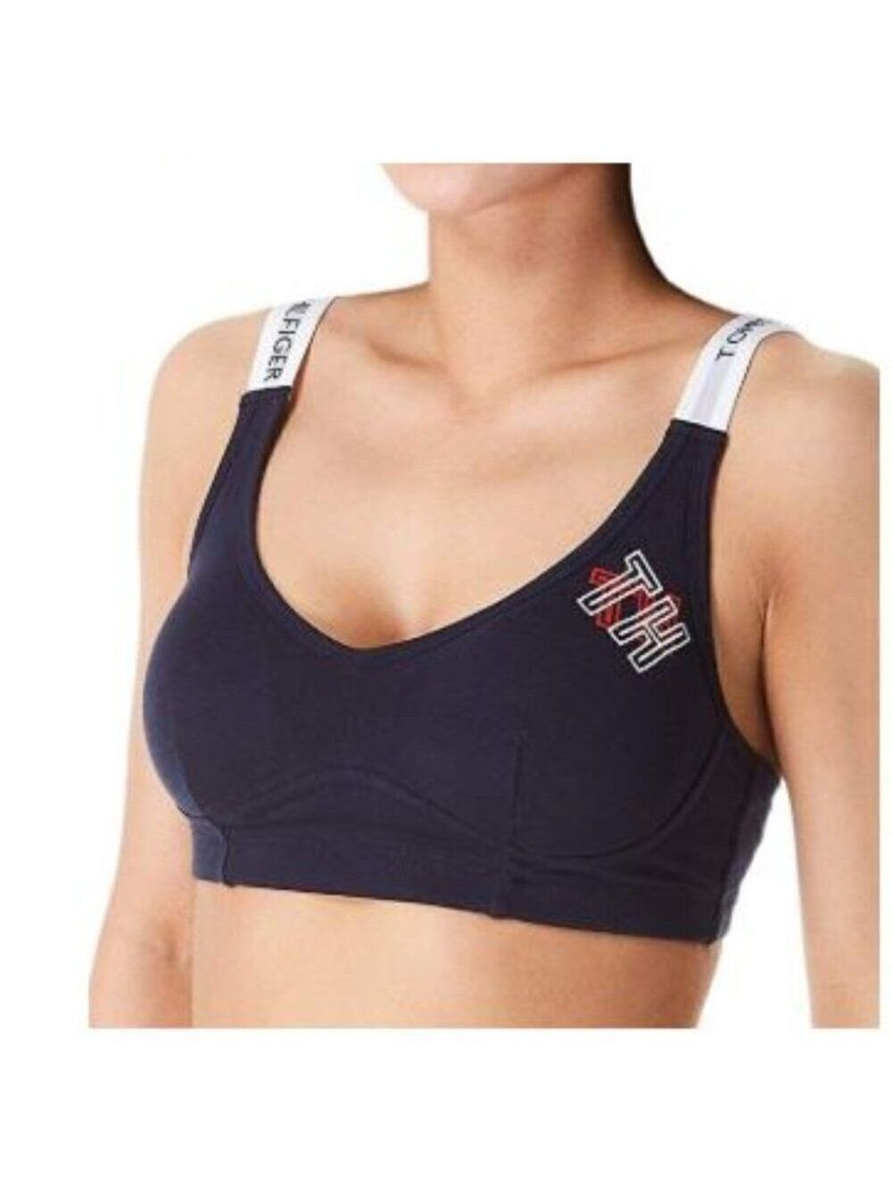 TOMMY HILFIGER PRINT LOGO NAVY BLAZER LONGLINE SPORTS BRA BRALETTE SIZE LARGE
